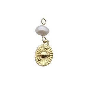 Copper Planet Pendant With Pearl Gold Plated, approx 8-11mm, 6mm