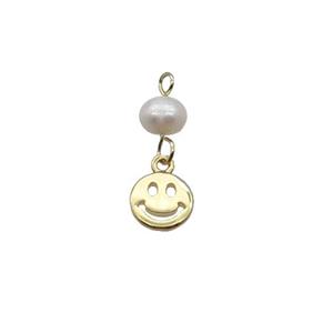 Copper Emoji Pendant With Pearl Happyface Gold Plated, approx 8mm, 6mm