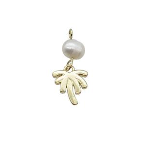 Copper Coconut Tree Pendant With Pearl Gold Plated, approx 10mm, 6mm