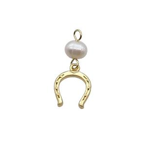 Copper HorseShoe Pendant With Pearl Gold Plated, approx 10mm, 6mm