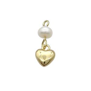 Copper Heart Pendant With Pearl Gold Plated, approx 8mm, 6mm