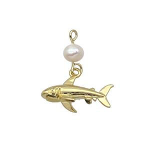 Copper Whale Pendant With Pearl Gold Plated, approx 10-20mm, 6mm