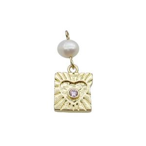 Copper Heart Pendant Pave Zircon With Pearl Gold Plated, approx 11mm, 6mm