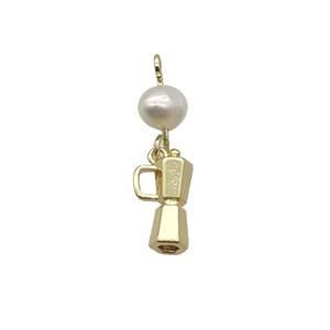 Copper Pendant With Pearl Lockhandle Gold Plated, approx 5-11mm, 6mm