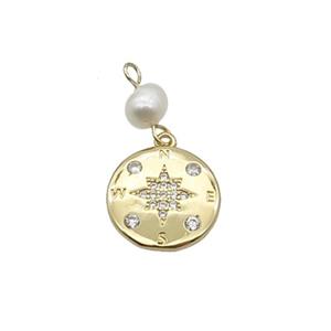 Copper Northstar Pendant Pave Zircon With Pearl Gold Plated, approx 15mm, 6mm