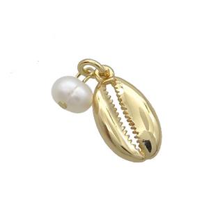 Copper Conch Pendant With Pearl Gold Plated, approx 10-15mm, 6mm