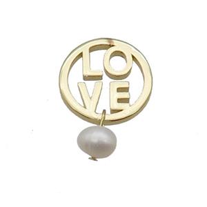 Copper LOVE Pendant With Pearl Gold Plated, approx 15mm, 6mm