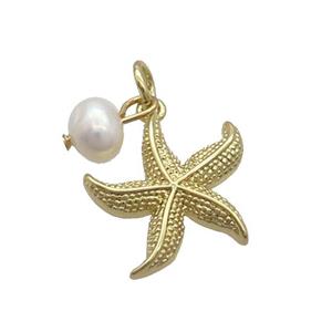 Copper Sea Star Pendant With Pearl Gold Plated, approx 15mm, 6mm
