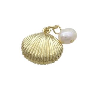 Copper Conch Pendant With Pearl Gold Plated, approx 13-16mm, 6mm