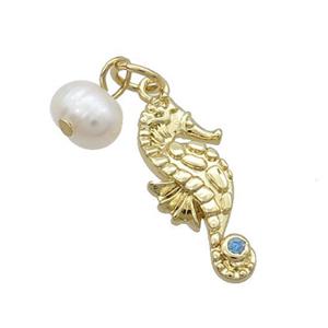 Copper Sea Horse Pendant With Pearl Gold Plated, approx 8-18mm, 6mm