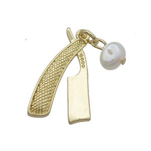 Copper Razor Pendant With Pearl Gold Plated, approx 14-22mm, 6mm