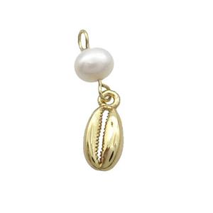 Copper Conch Pendant With Pearl Gold Plated, approx 5-10mm, 6mm