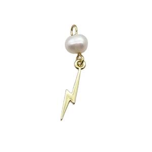 Copper Lightning Pendant With Pearl Gold Plated, approx 3-16mm, 6mm