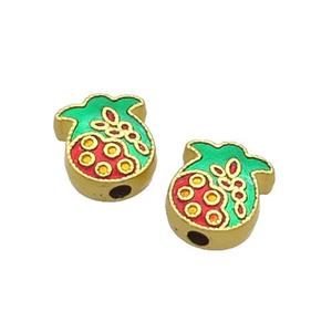 Copper Radish Beads Green Enamel Unfade Gold Plated, approx 9.5-11.5mm