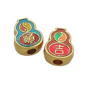 Copper Gourd Beads Yinyang Multicolor Enamel Large Hole Gold Plated, approx 11-14mm, 3mm hole