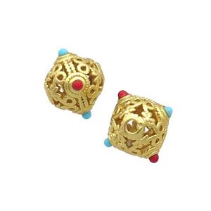 Tibetan Style Copper Beads Bicone Unfade Gold Plated, approx 9-10mm