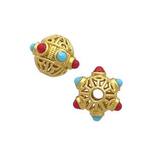 Tibetan Style Copper Beads Bicone Unfade Gold Plated, approx 9-11mm