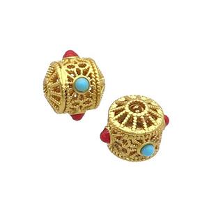 Tibetan Style Copper Beads Tube Unfade Gold Plated, approx 9-10mm