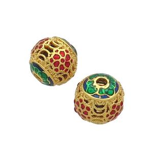 Copper Beads Round Green Enamel Unfade Gold Plated, approx 10mm dia