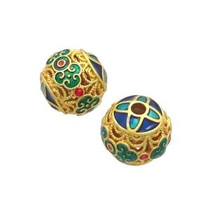 Copper Beads Round Multicolor Enamel Unfade Gold Plated, approx 10mm dia
