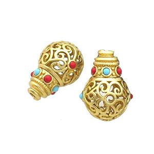 Tibetan Style Copper Gourd Beads Unfade Gold Plated, approx 11-17mm