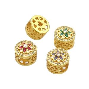 Copper Butter Beads Pave Zircon Mixed Enamel Flower Large Hole Gold Plated, approx 10.5mm, 5mm hole