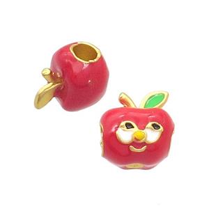 Alloy Apple Beads Red Enamel Large Hole Gold Plated, approx 11.5mm, 4mm hole