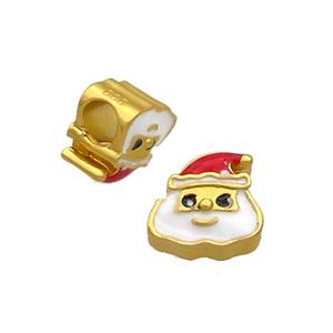 Santa Claus Charms Alloy Enamel Large Hole Gold Plated, approx 9-11mm, 4mm hole