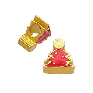 Christmas Tree Charms Alloy Red Enamel Large Hole Gold Plated, approx 10.5-11.5mm, 4mm hole