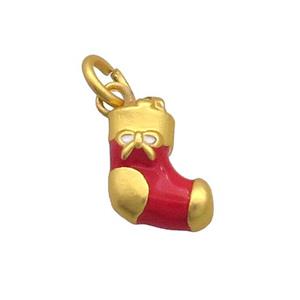 Christmas Stocking Charms Pendant Alloy Red Enamel Gold Plated, approx 9-11mm