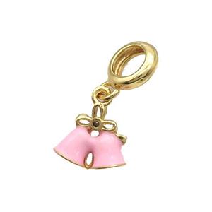 Christmas Bell Pendant Charms Alloy Pink Enamel Gold Plated, approx 11mm, 8mm dia