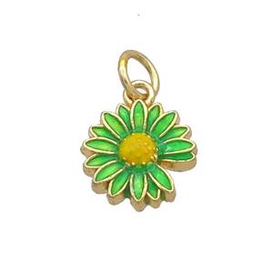 Alloy Sunflower Pendant Green Enamel Gold Plated, approx 12mm