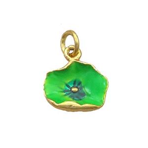 Copper Lotus Leaf Pendant Green Enamel Gold Plated, approx 11-13mm