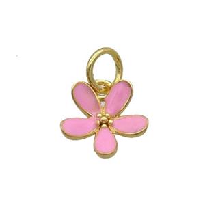 Copper Flower Pendant Pink Enamel Gold Plated, approx 11mm