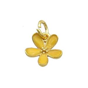 Copper Flower Pendant Yellow Enamel Gold Plated, approx 11mm
