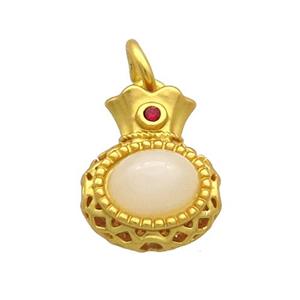 Copper Bottle Pendant Pave White Jade Gold Plated, approx 13-15mm