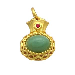 Copper Bottle Pendant Pave Green Jade Gold Plated, approx 13-15mm