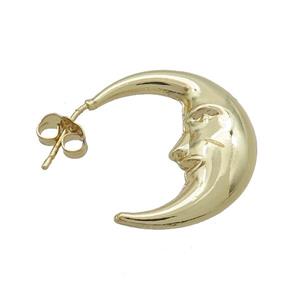 Copper Stud Earring Moon Gold Plated, approx 23-25mm