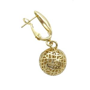 Copper Latchback Earring Sphere Hollow Gold Plated, approx 15mm, 11-20mm