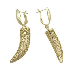 Copper Latchback Earring Horn Hollow Gold Plated, approx 10-35mm, 11-20mm