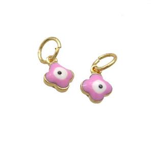Copper Clover Pendant Eye Pink Enamel Gold Plated, approx 7mm