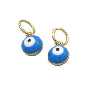 Copper Circle Pendant Eye Blue Enamel Gold Plated, approx 7mm