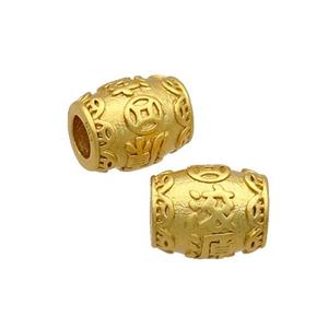 Copper Barrel Beads Large Hole Unfade Gold Plated, approx 8.5-10mm, 4mm hole