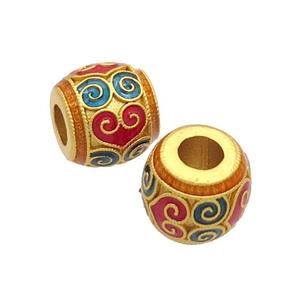 Copper Barrel Beads Multicolor Enamel Large Hole Unfade Gold Plated, approx 10-11mm, 4mm hole