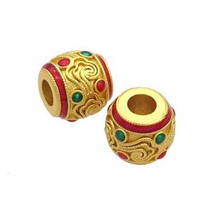 Copper Barrel Beads Red Enamel Large Hole Unfade Gold Plated, approx 10-11mm, 4mm hole