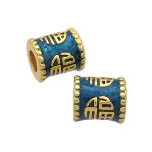 Copper Tube Beads Teal Enamel FU Large Hole Unfade Gold Plated, approx 9.5-10.5mm, 4mm hole