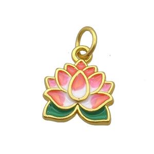 Copper Lotus Pendant Pink Enamel Unfade Gold Plated, approx 10-11mm
