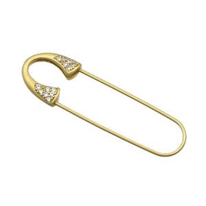 Copper Safety Pin Pave Zirocn Unfade Gold Plated, approx 18-52mm