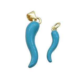 Copper Horn Pendant Teal Enamel Gold Plated, approx 4-15mm