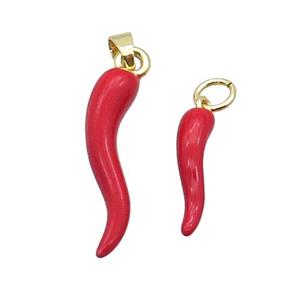 Copper Horn Pendant Red Enamel Chili Gold Plated, approx 5-25mm